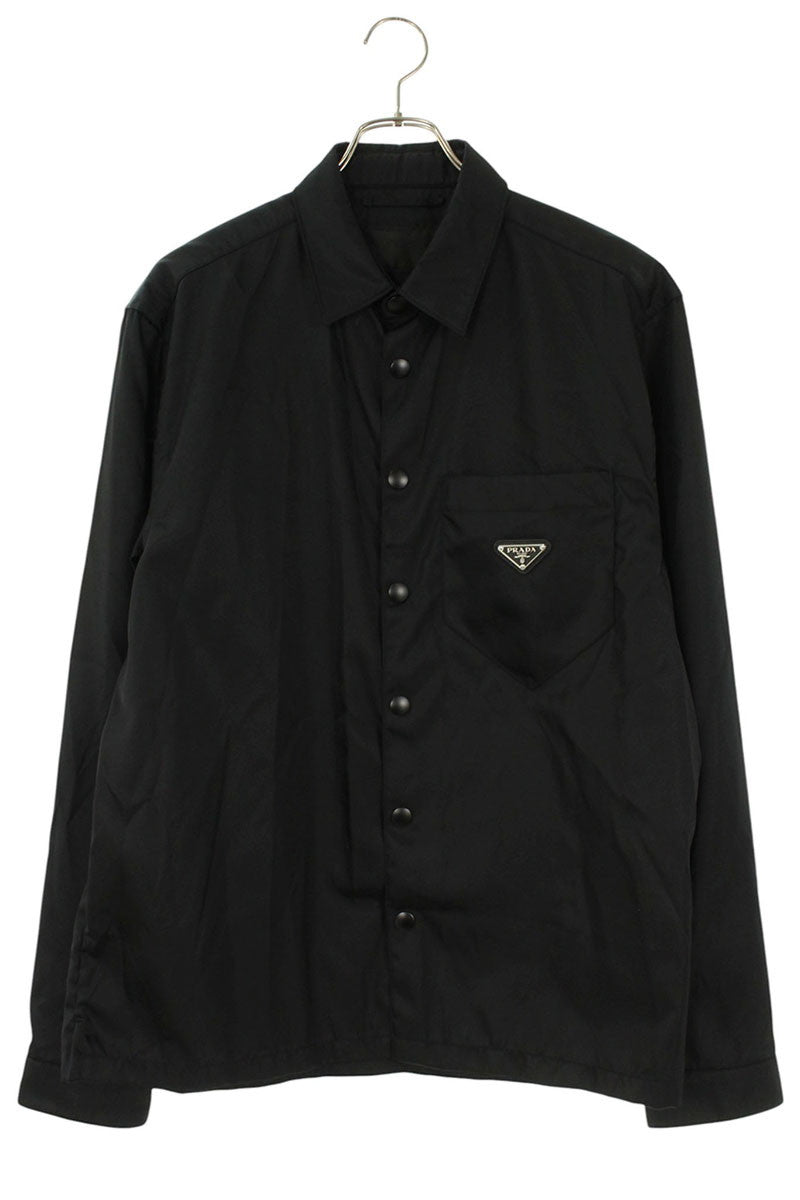 PRADA Logo Plate Re-Nylon Long Sleeve Shirt Black Size L