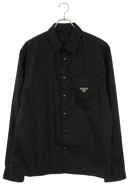 PRADA Logo Plate Re-Nylon Long Sleeve Shirt Black Size L