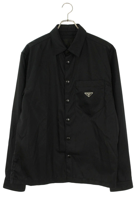 PRADA Logo Plate Re-Nylon Long Sleeve Shirt Black Size L