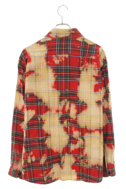 CELINE Bleach Wash Tartan Check Long Sleeve Shirt Red Size S