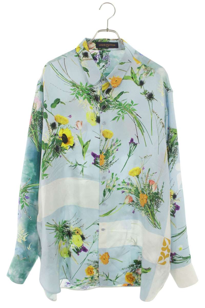 LOUISVUITTON 20SS All-Over Flower Silk Long Sleeve Shirt Size XXL
