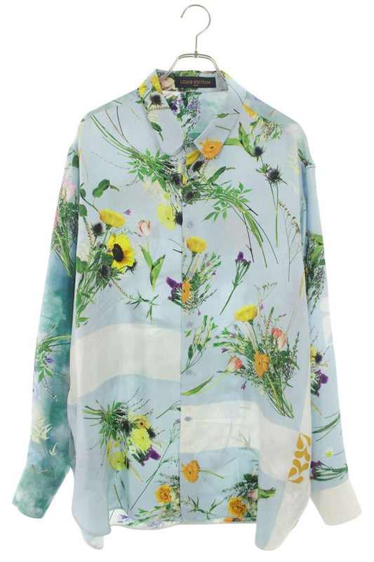 LOUISVUITTON 20SS All-Over Flower Silk Long Sleeve Shirt Size XXL