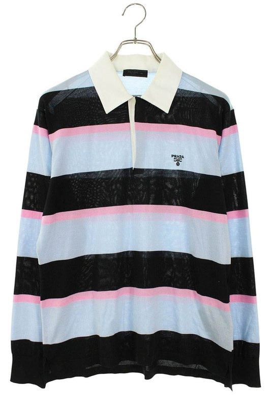 PRADA Stripe Silk Blend Polo Long Sleeve Shirt Multi Size S