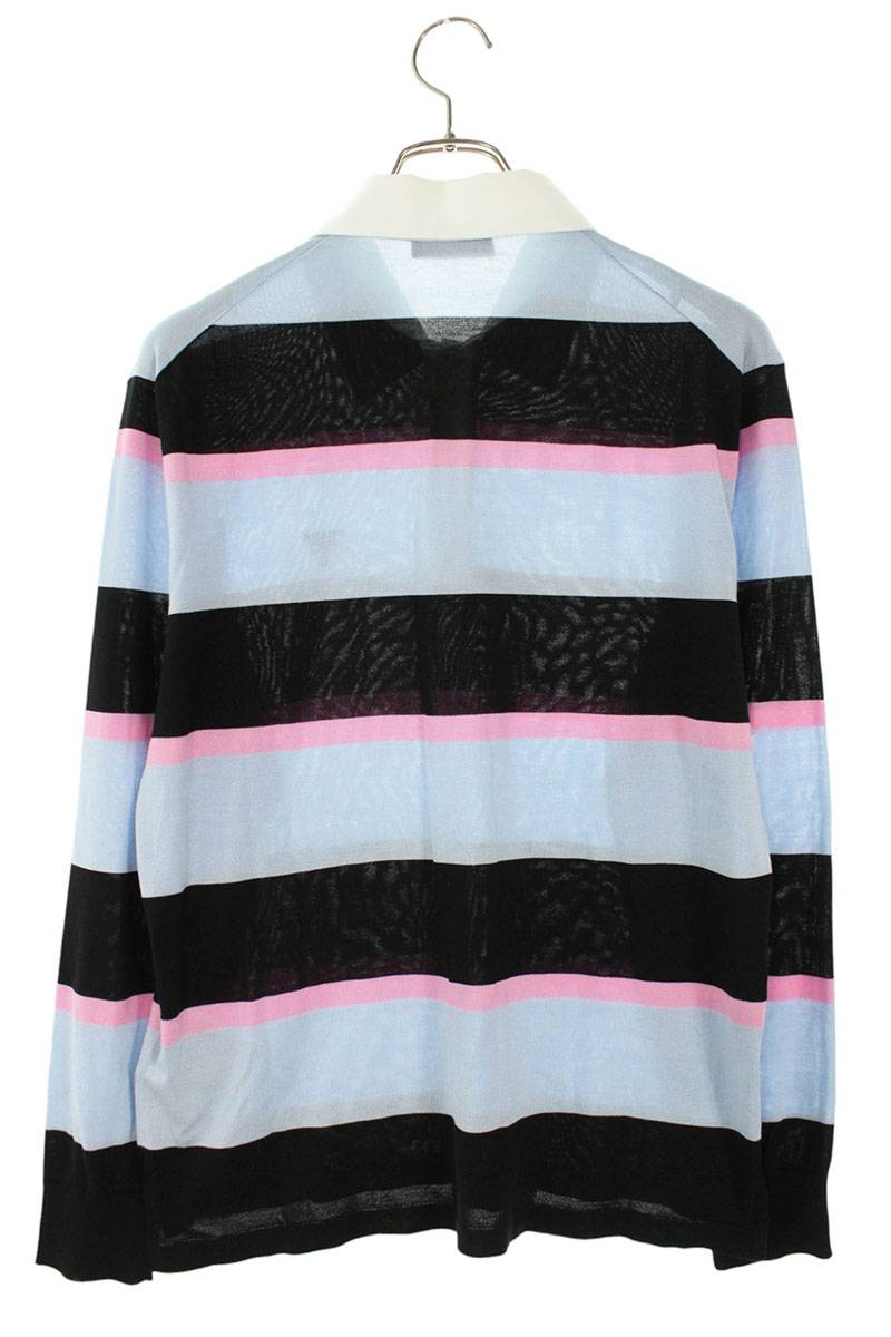 PRADA Stripe Silk Blend Polo Long Sleeve Shirt Multi Size S
