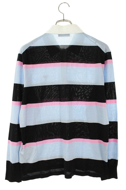 PRADA Stripe Silk Blend Polo Long Sleeve Shirt Multi Size S