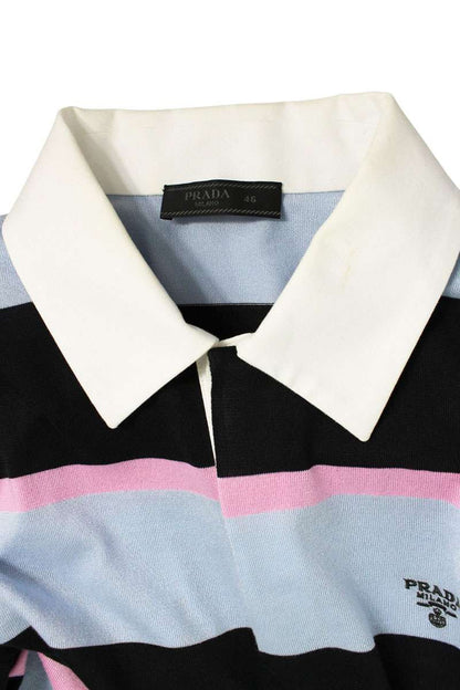 PRADA Stripe Silk Blend Polo Long Sleeve Shirt Multi Size S