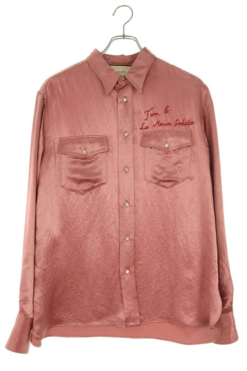 GUCCI Stitch Acetate Long Sleeve Shirt Pink Size S