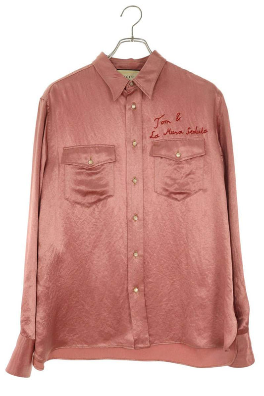 GUCCI Stitch Acetate Long Sleeve Shirt Pink Size S