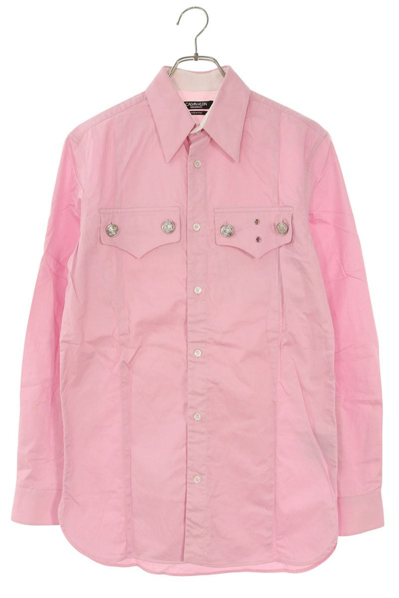 NYC CALVIN KLEIN Metal Button Cotton Long Sleeve Shirt Pink Size 38