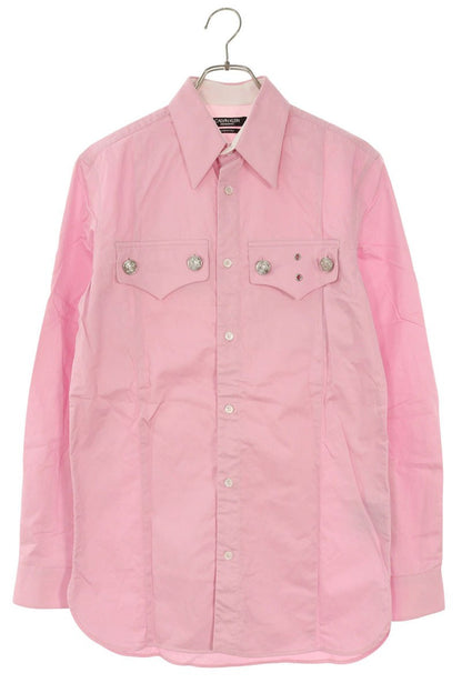 NYC CALVIN KLEIN Metal Button Cotton Long Sleeve Shirt Pink Size 38
