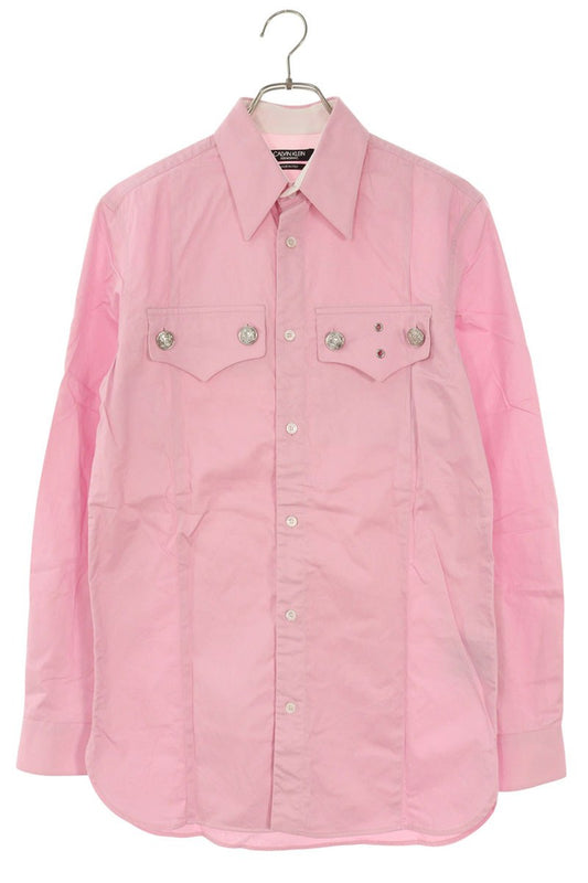 NYC CALVIN KLEIN Metal Button Cotton Long Sleeve Shirt Pink Size 38