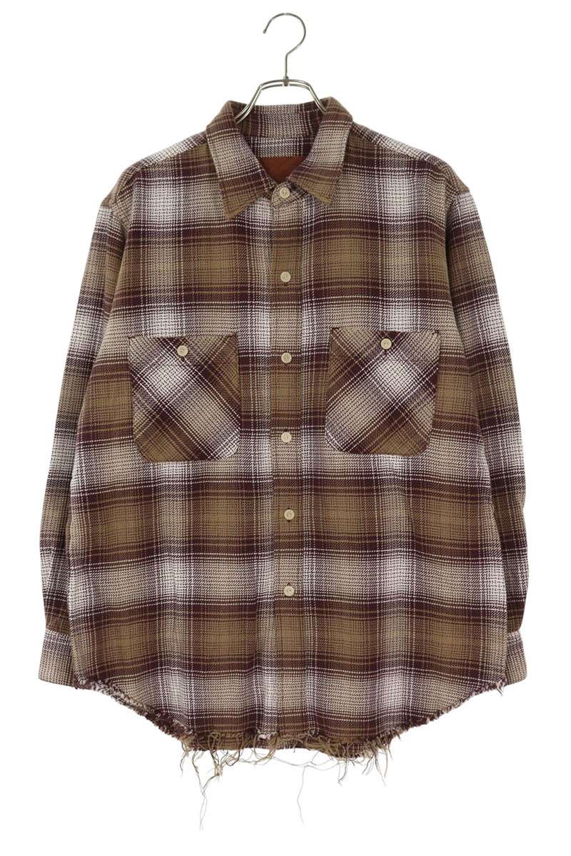 The Letters Cut-Off Check Cotton Long Sleeve Shirt Multi Size L