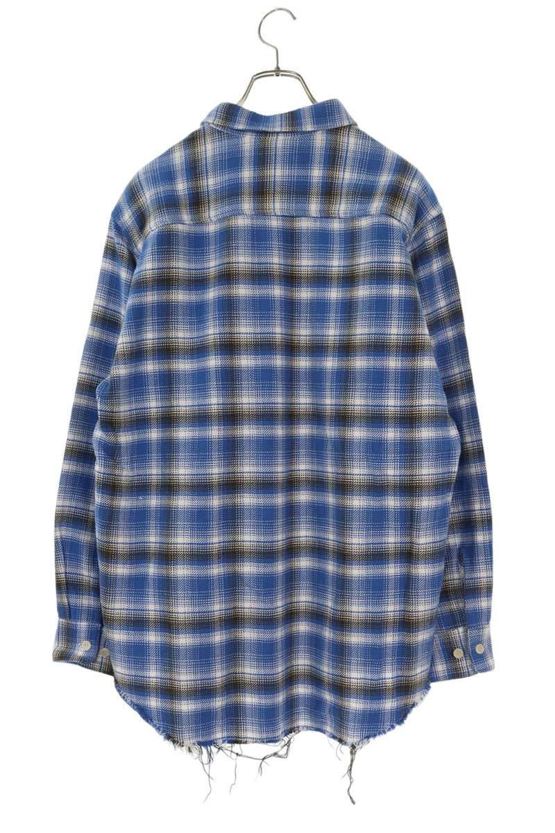 The Letters Cut-Off Check Cotton Long Sleeve Shirt Blue Size L