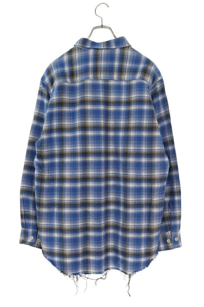The Letters Cut-Off Check Cotton Long Sleeve Shirt Blue Size L