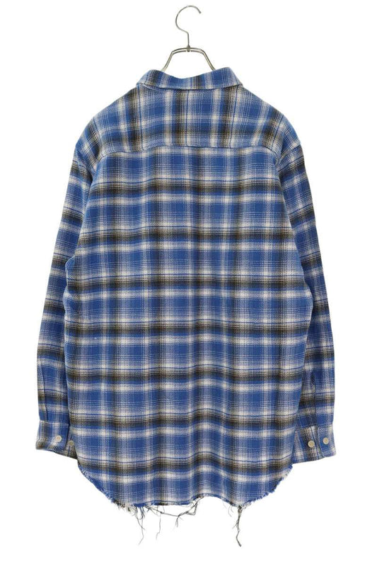The Letters Cut-Off Check Cotton Long Sleeve Shirt Blue Size L