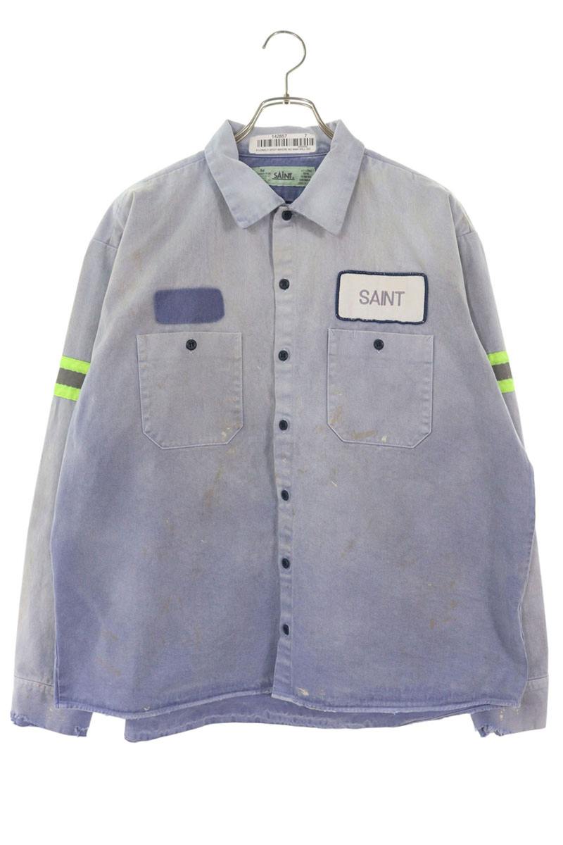 Saint Michael 26SS Logo Patchwork Long Sleeve Shirt Blue x Green Size L