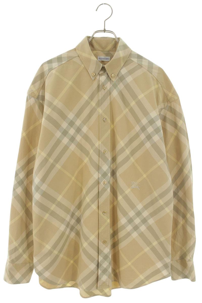 Burberry All-Over Check Cotton Long Sleeve Shirt Beige Size M