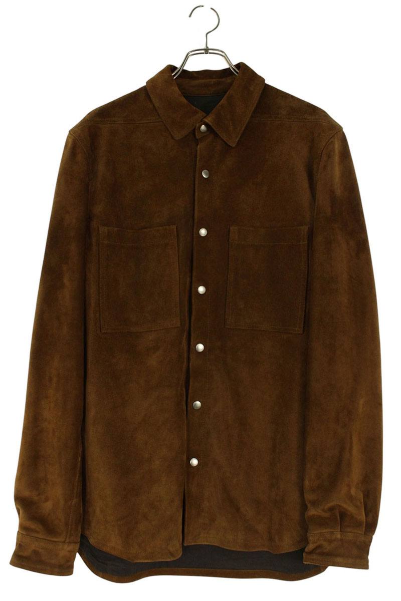 Rick Owens Suede Leather Long Sleeve Shirt Brown Size M