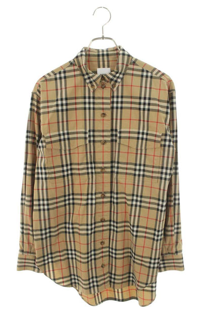 Burberry Check Stretch Cotton Long Sleeve Shirt Beige Size XXL