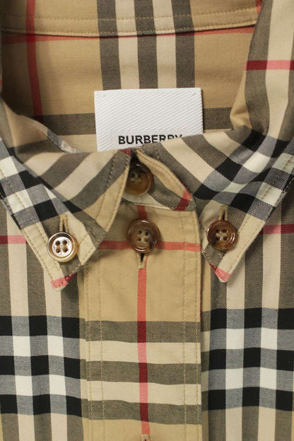 Burberry Check Stretch Cotton Long Sleeve Shirt Beige Size XXL