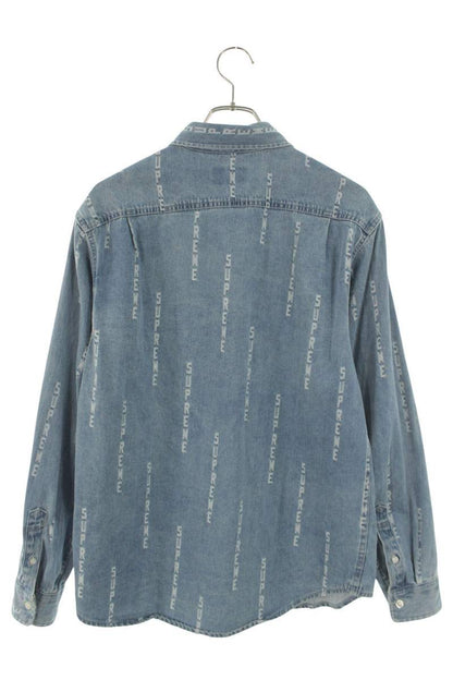 Supreme 20AW Logo Stripe Jacquard Denim Shirt Blue Size S