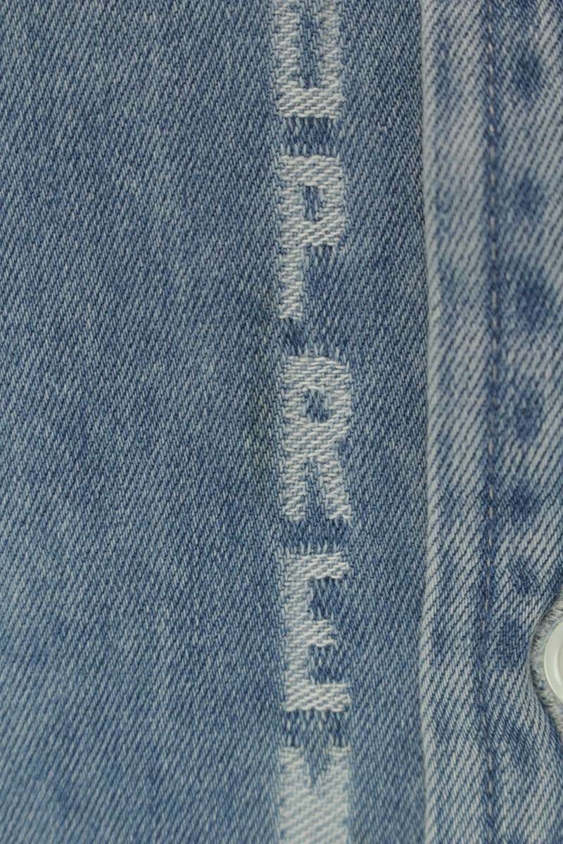 Supreme 20AW Logo Stripe Jacquard Denim Shirt Blue Size S