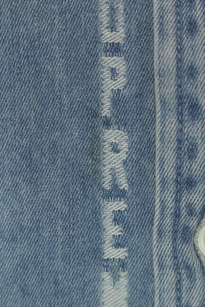 Supreme 20AW Logo Stripe Jacquard Denim Shirt Blue Size S