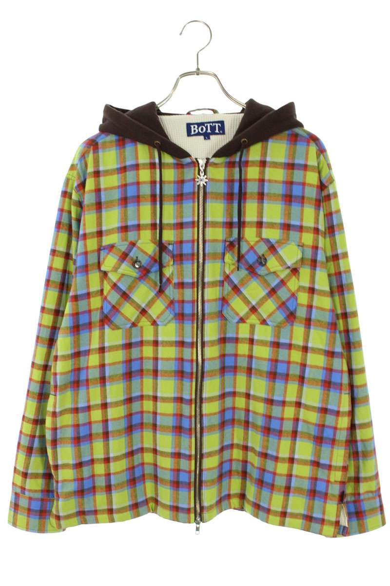 BoTT Flannel Check Hooded Long Sleeve Shirt Green Size L