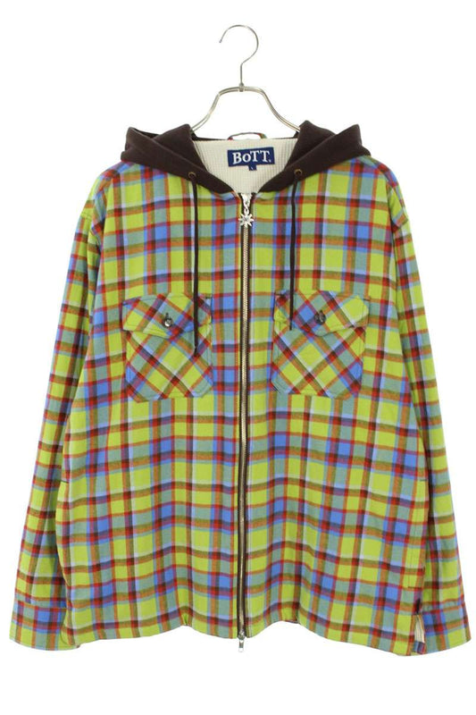 BoTT Flannel Check Hooded Long Sleeve Shirt Green Size L