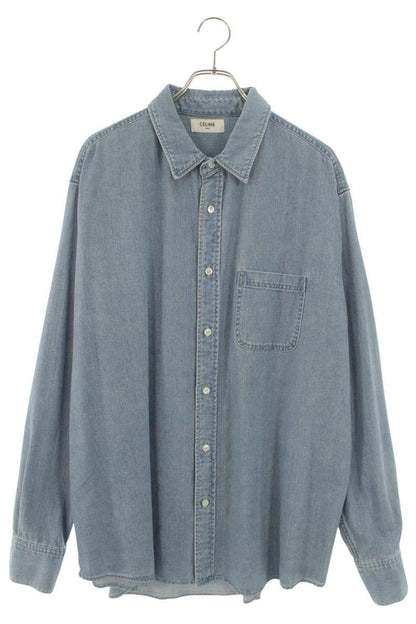 CELINE Oversized Denim Long Sleeve Shirt Light Blue Size XL