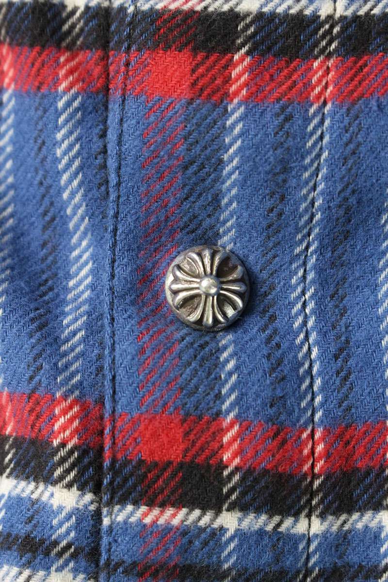 Chrome Hearts WORK DOG Cross Ball Button Check Shirt Size S