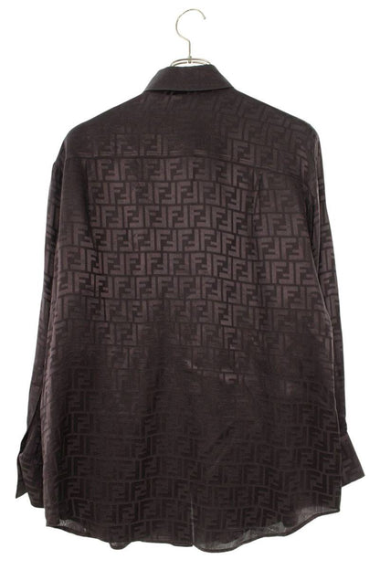FENDI Zucca All-Over Silk Long Sleeve Shirt Brown Size XXL
