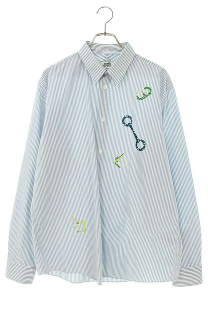 HERMES Chaine d'Ancre Stripe Cotton Long Sleeve Shirt Multi Size S