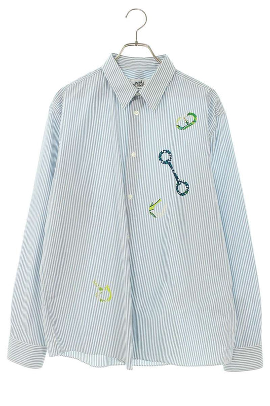HERMES Chaine d'Ancre Stripe Cotton Long Sleeve Shirt Multi Size S