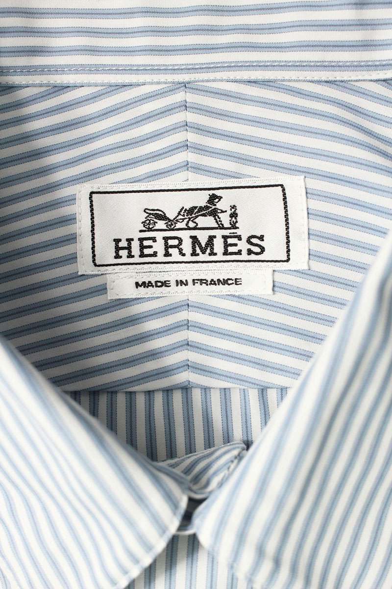 HERMES Chaine d'Ancre Stripe Cotton Long Sleeve Shirt Multi Size S