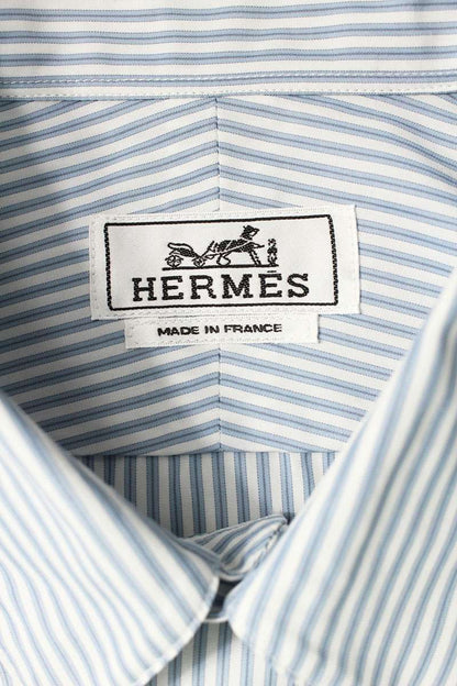 HERMES Chaine d'Ancre Stripe Cotton Long Sleeve Shirt Multi Size S