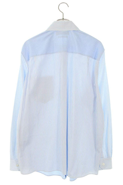 GUCCI 25AW Embossed Logo Stripe Cotton Long Sleeve Shirt Blue Size S