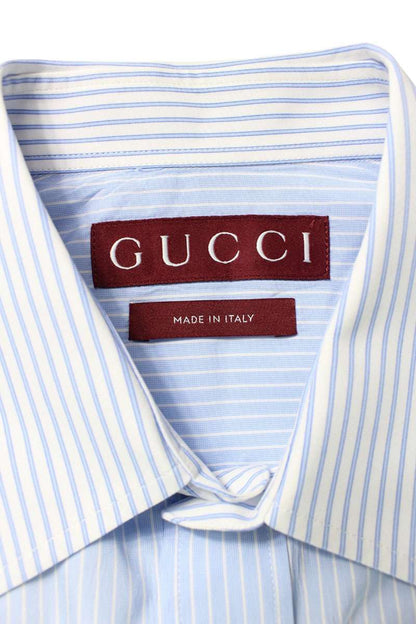 GUCCI 25AW Embossed Logo Stripe Cotton Long Sleeve Shirt Blue Size S