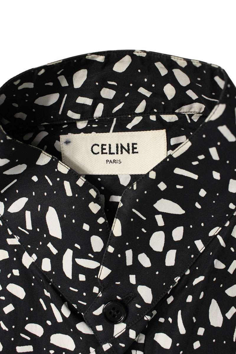 CELINE Stand Collar Patterned Long Sleeve Shirt Size XXL