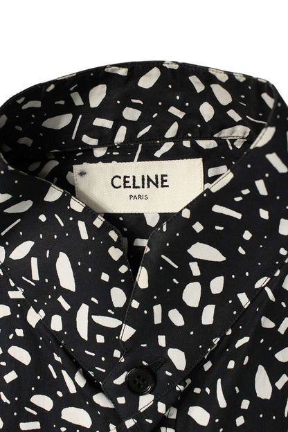CELINE Stand Collar Patterned Long Sleeve Shirt Size XXL