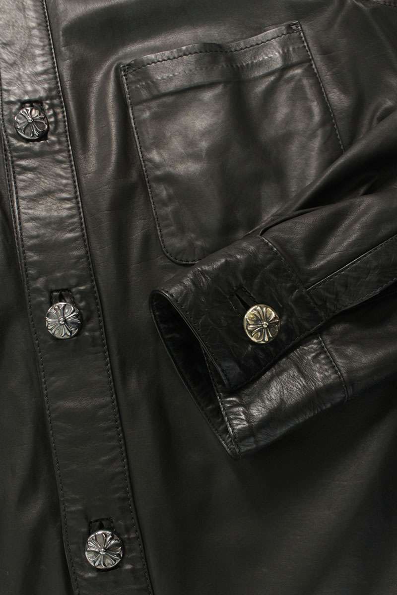 Chrome Hearts Crossball Button Leather Long Sleeve Shirt Size S