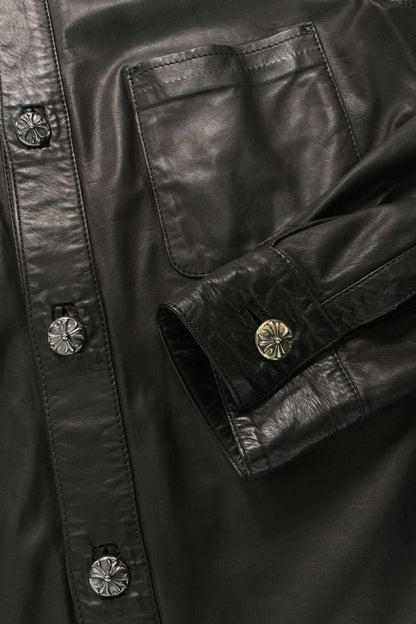 Chrome Hearts Crossball Button Leather Long Sleeve Shirt Size S