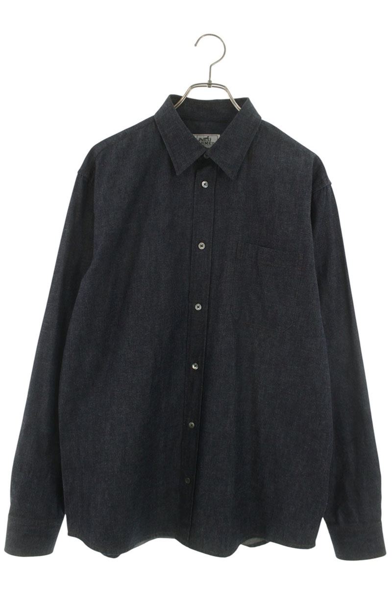 HERMES Denim Long Sleeve Shirt Indigo Size XXS
