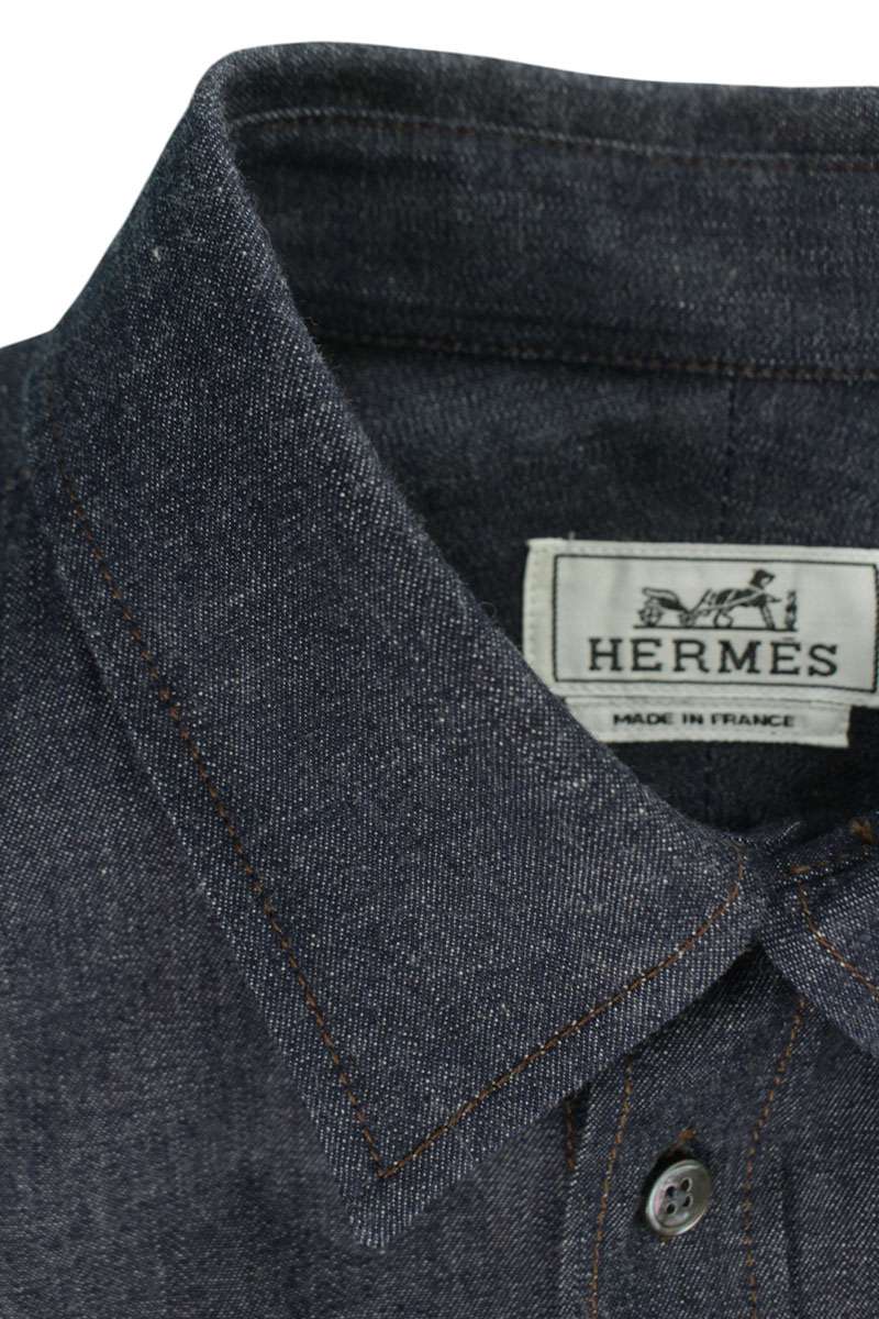 HERMES Denim Long Sleeve Shirt Indigo Size XXS