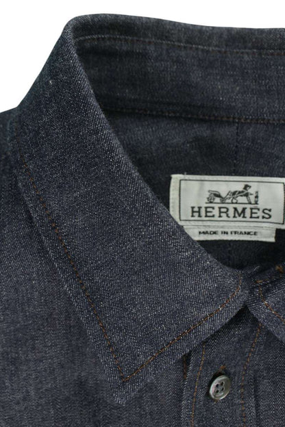 HERMES Denim Long Sleeve Shirt Indigo Size XXS