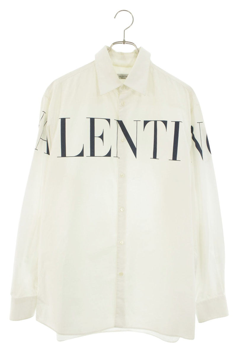 VALENTINO 20AW P Logo Print Long Sleeve Shirt White Navy Size XXL