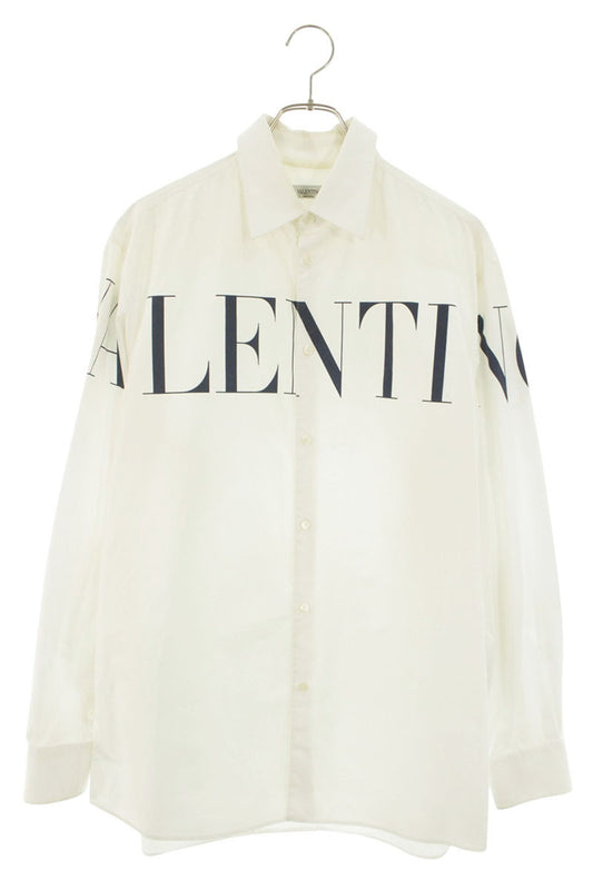 VALENTINO 20AW P Logo Print Long Sleeve Shirt White Navy Size XXL