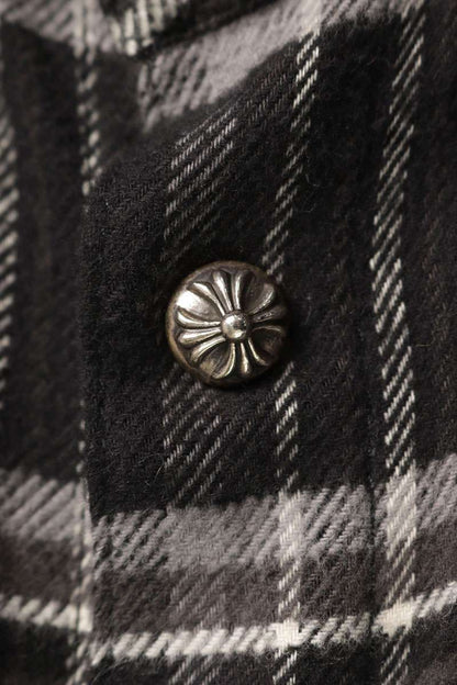 Chrome Hearts WORK DOG Cross Ball Button Check Shirt Size M