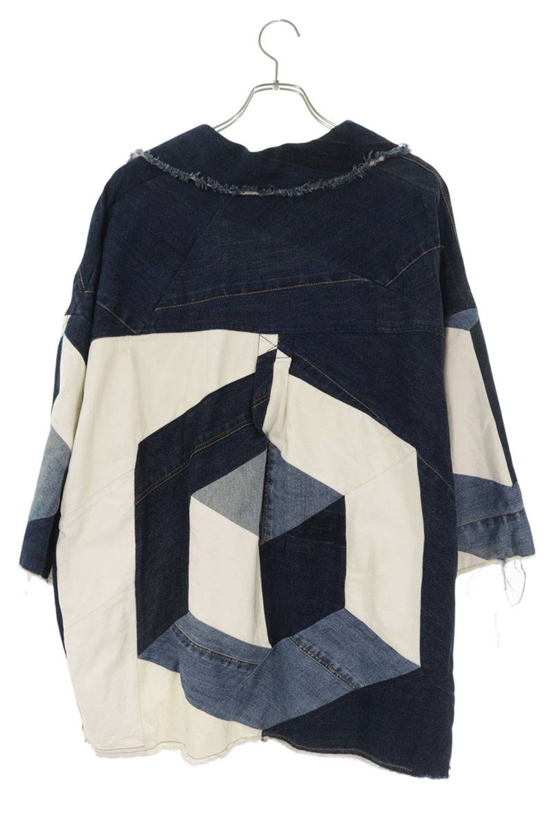 DOLCE & GABBANA Patchwork Denim Long Sleeve Shirt Indigo Size XXL