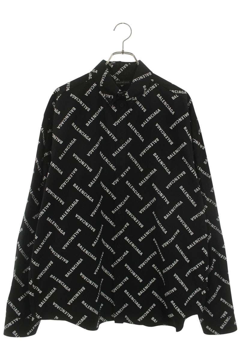 BALENCIAGA All-Over Logo Cotton Long Sleeve Shirt Size XXL
